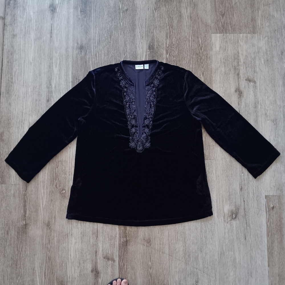 Chico's Purple Romance Kachina Crushed Velvet Embellished Tunic Split Hem Sz 3